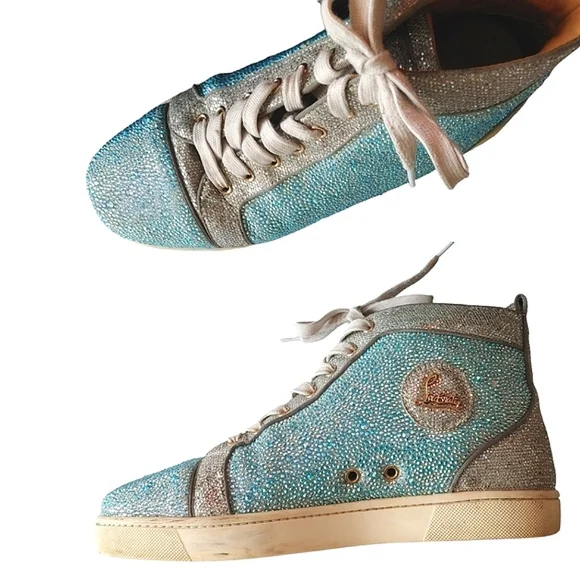 Christian Louboutin Blue & Silver Crystal Strass Louis Junior AB High Sn… - Picture 10 of 16